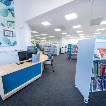 Hucknall Library interior, help desk