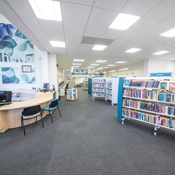 Hucknall Library interior, view from entrance