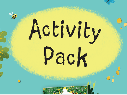 activity pack text over a yellow bubble with leaves and a bee