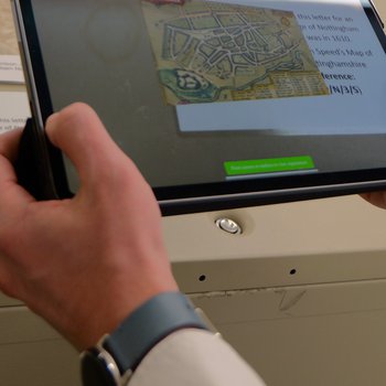 Augmented reality view of Nottinghamshire map seen through a tablet device