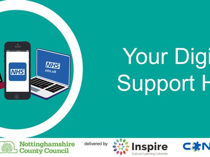 your digital support hub graphic with a phone laptop and tablet showing the nhs