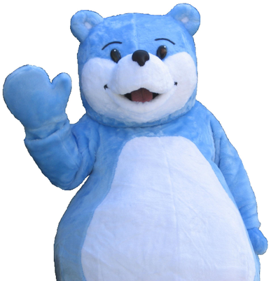 Bright blue Bookstart Bear waving