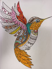 A drawing of a bird coloured in