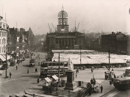 An old image on Nottingham council house being built