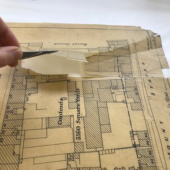 Plan during repair, showing brittle paper