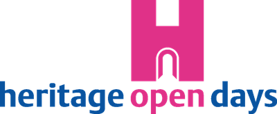 Heritage Open Days logo with those three  words and an image of an arched opening in a capital letter aitch.