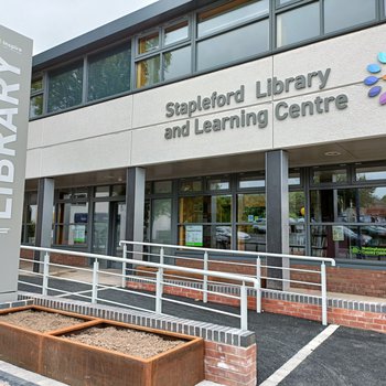 Image showing the outside of Stapleford Library and Learning Centre with a fresh new look following UK Government funded external improvement works.