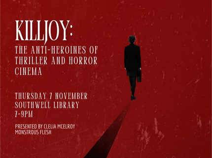 Killjoy Monstrous Flesh poster with a figure and shadow standing against a red background