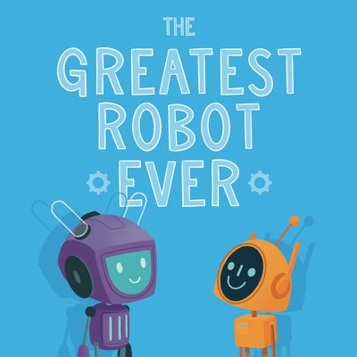 A purple and orange robot smiling at each other.