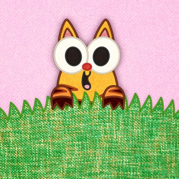 Illustration of a patch on a patchwork quilt, featuring a happy tiger