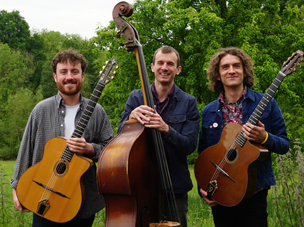 Group photograph of the three members of Remi Harris and the Hot club trio