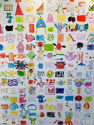 Poster filled with children's colourful monster drawing and patterns depicting different emotions and feelings.