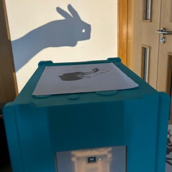 Hand shadow puppet of a baby rabbit