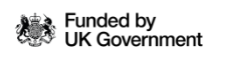 Black writing on white background Funded by UK Government Logo