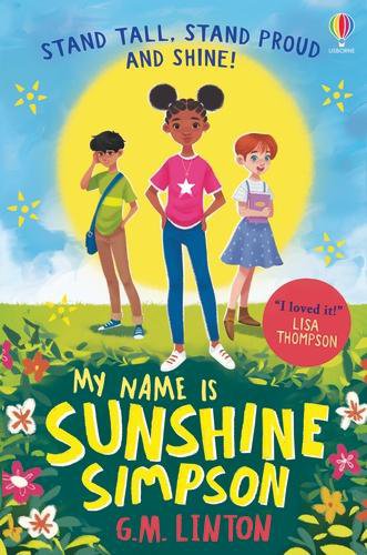 book cover for my name is sunshine simpson featuring an illustration of three children and the sun in the background