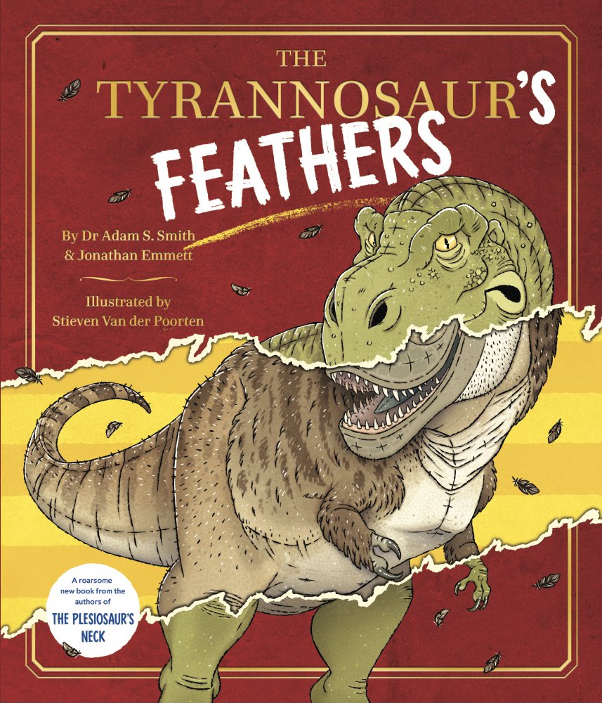 The tyrannosuars feathers book cover featuring an illustration of a dinosaur