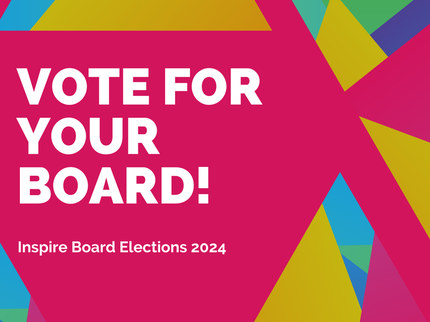 Vote for your board pink graphic with yellow and blue triangles
