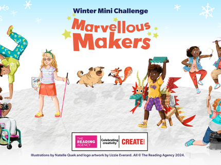 The 7 Marvellous Makers children, Bob the pug and Tails the squirrel against a snowy background.