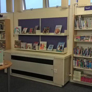 Forest Town Library shelves and book display before refurbishment