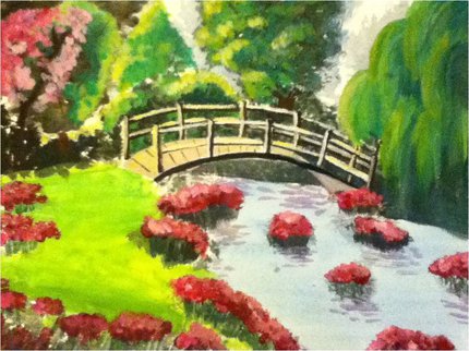 acrylic summer garden painting