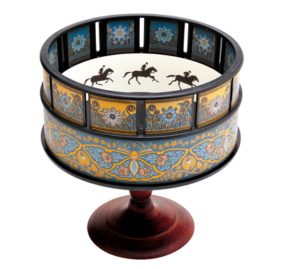 Photograph of a zoetrope featuring a figure riding a horse.