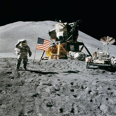 Graphic of man walking on the moon